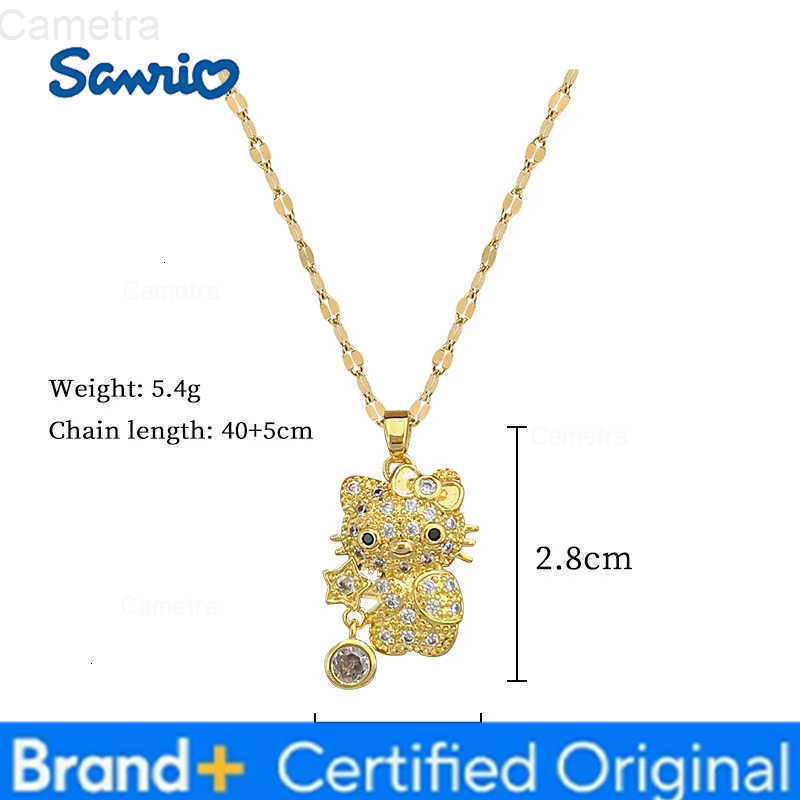 Sanrio Cute Zircon Hello Kitty with Star Pendant Necklace for Women Girls Stainless Steel Chain Gold Color Sweet Jewelry Gifts H251229