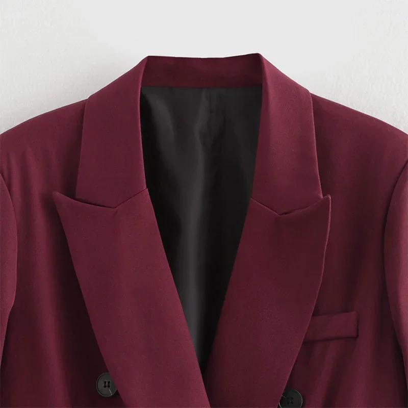Burgundy Blazer Women Autumn Winter Vintage Double Breasted Suit Jacket for Woman Fashion Streetwear Classic Blazers Coat 251227
