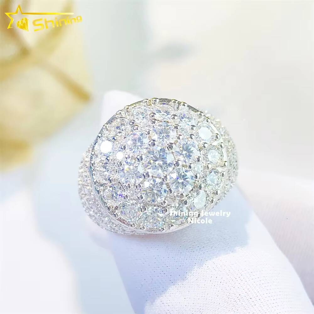 Fashion Style Iced Out Jewelry 925 Sterling Silver Hip Hop VVS Diamond Silver Engagement Moissanite Men Ring