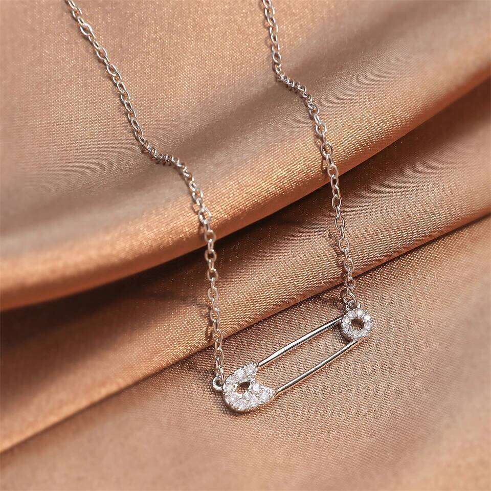 ZAKOL Creative Trendy Paper Clip Charm Chain Choker Necklace for Women Zircon Collarbone Chains Fashion Jewelry Gift