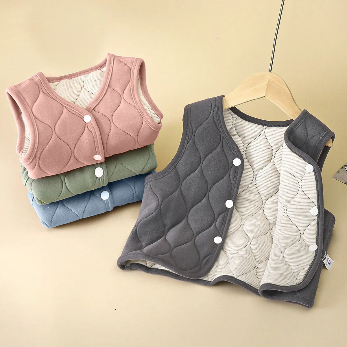 Autumn Winter Uniform Warm Boys Girls Thickened Medium Large Children Inner Baby Wear Single Top Stylish Vest 251215