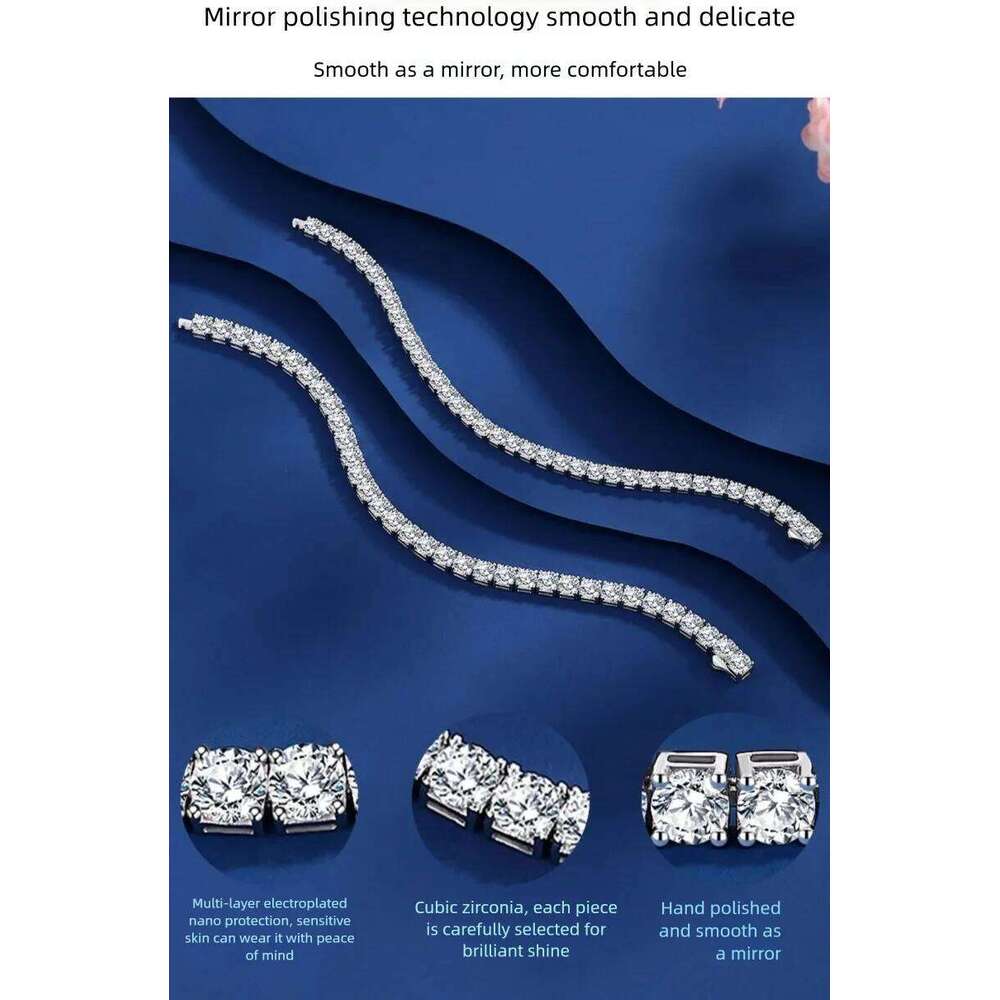 2.5/3/4/5mm Moissanite Tennis 925 Sterling Silver Plated White Gold Bracelet for Women Man Sparkling Party Jewelry a67