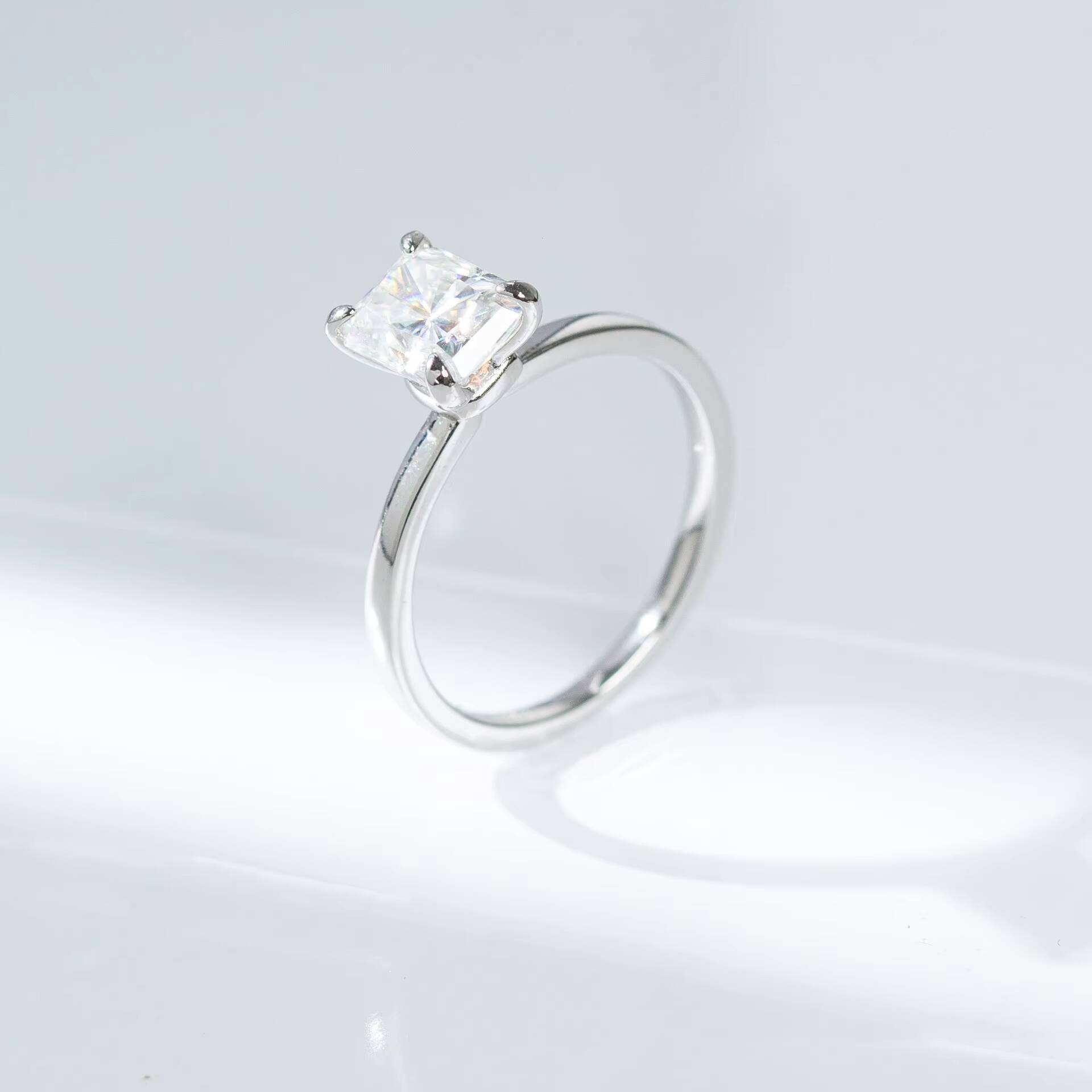 D Color Radiant Cut Moissanite Engagement Ring Full Moissanite Diamond with S925 Sterling Silver Moissanite Wedding Band