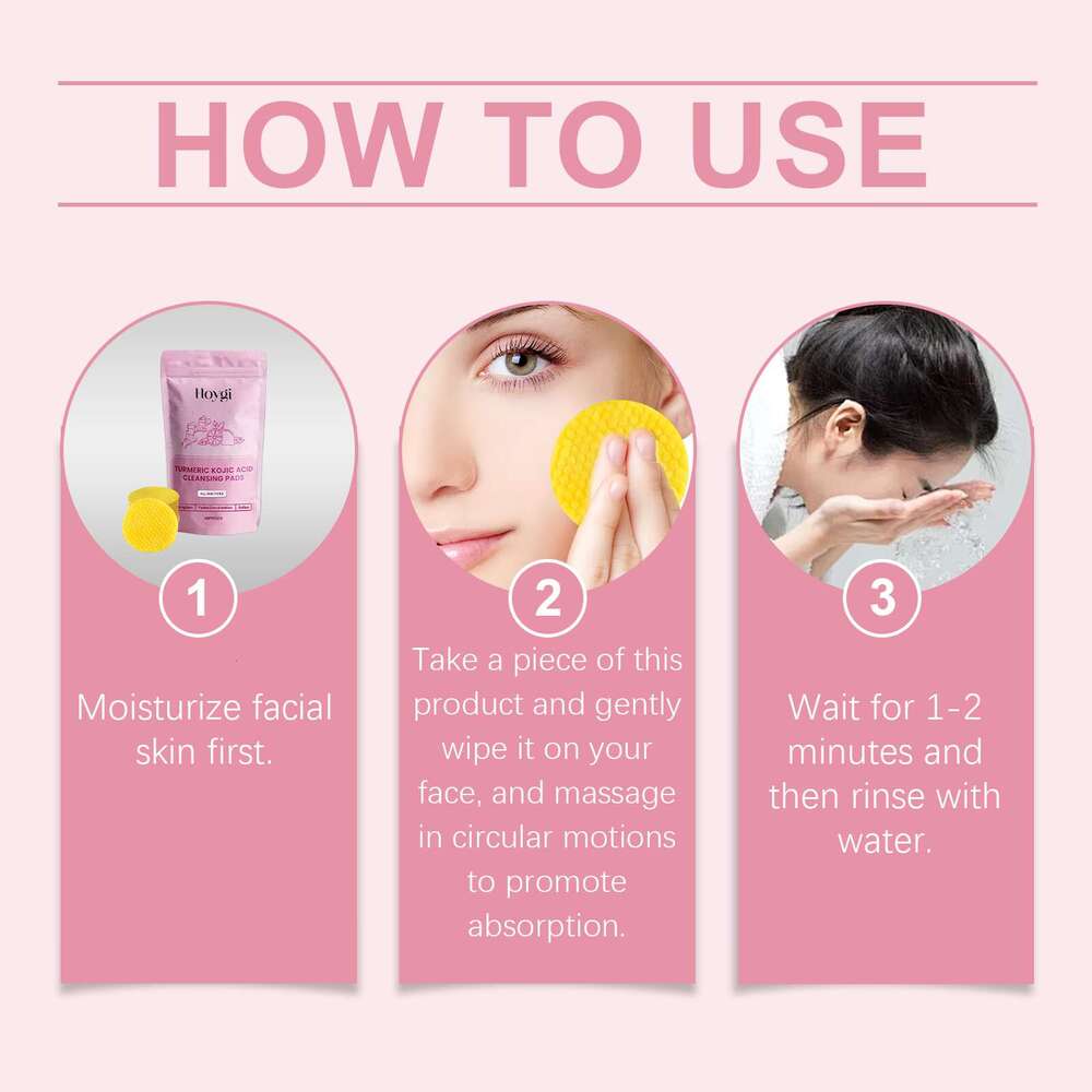 Hoygi Turmeric Kojic Acid Cleansing Gentle Repair Skin Brightening Fine Pores Hydrating Skincare Pads
