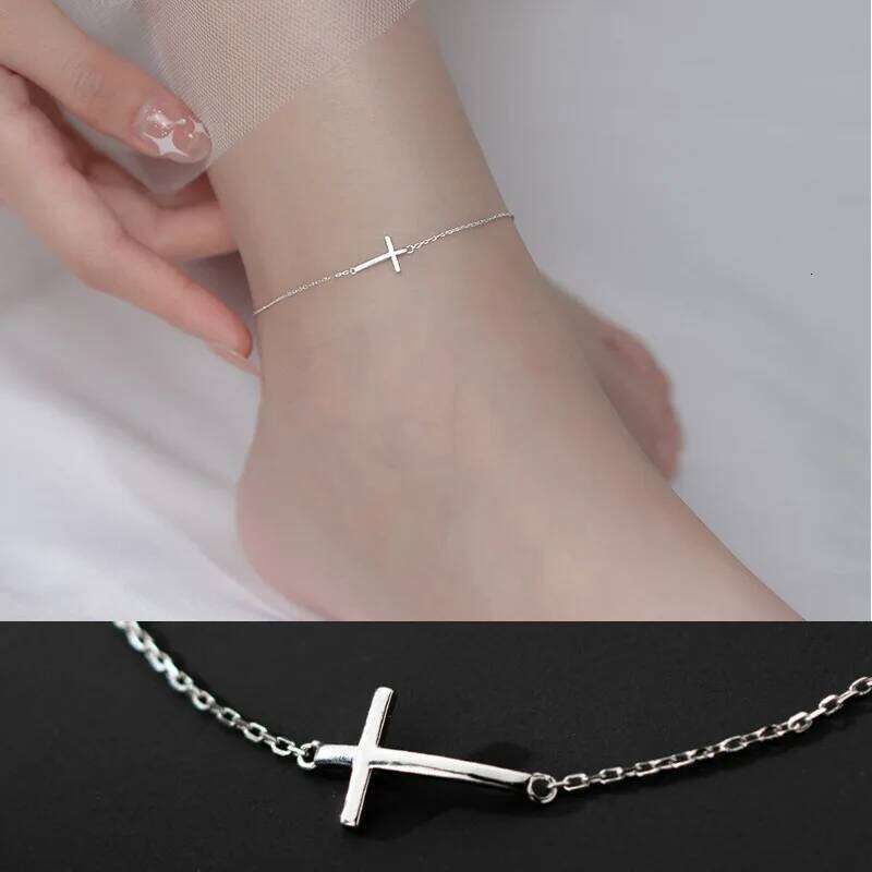 Cross Women Jewelry Anklets For Girls Silver 925 100% Foot Bracelet Leg Chain Accessories Gift Female