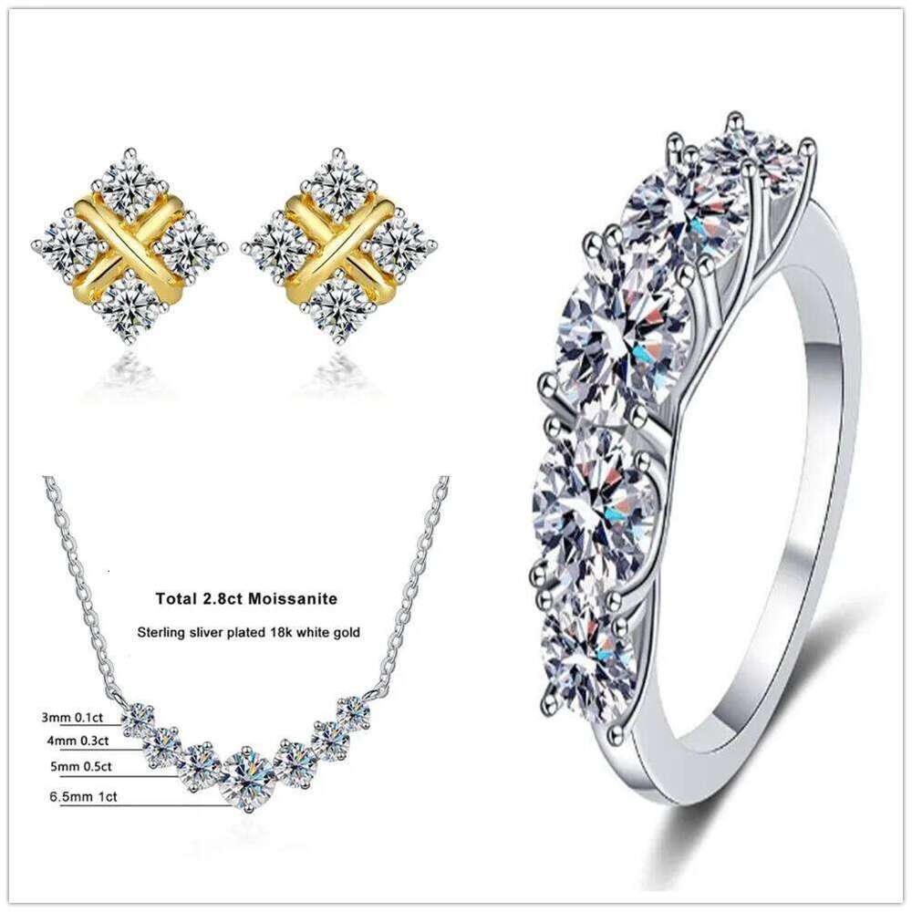 Total 7.2 Ct D Color VVS1 Moissanite Jewelry Set with Black card pass diamond test 925 Sterling Sliver Ring Earring Pendant c53