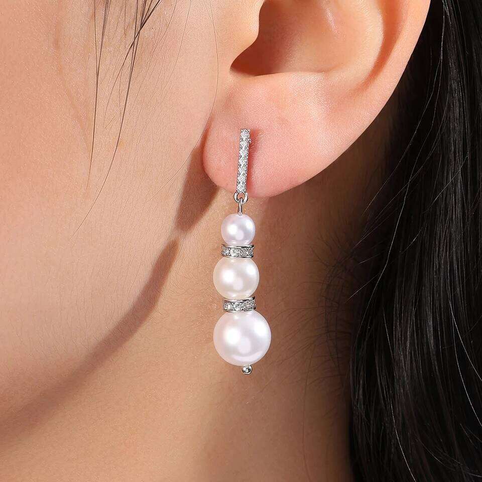 ZAKOL 18K Gold Plated Inlaid Zircon Imitation Pearl Drop Earrings for Women Elegant Engagement Wedding Party Jewelry