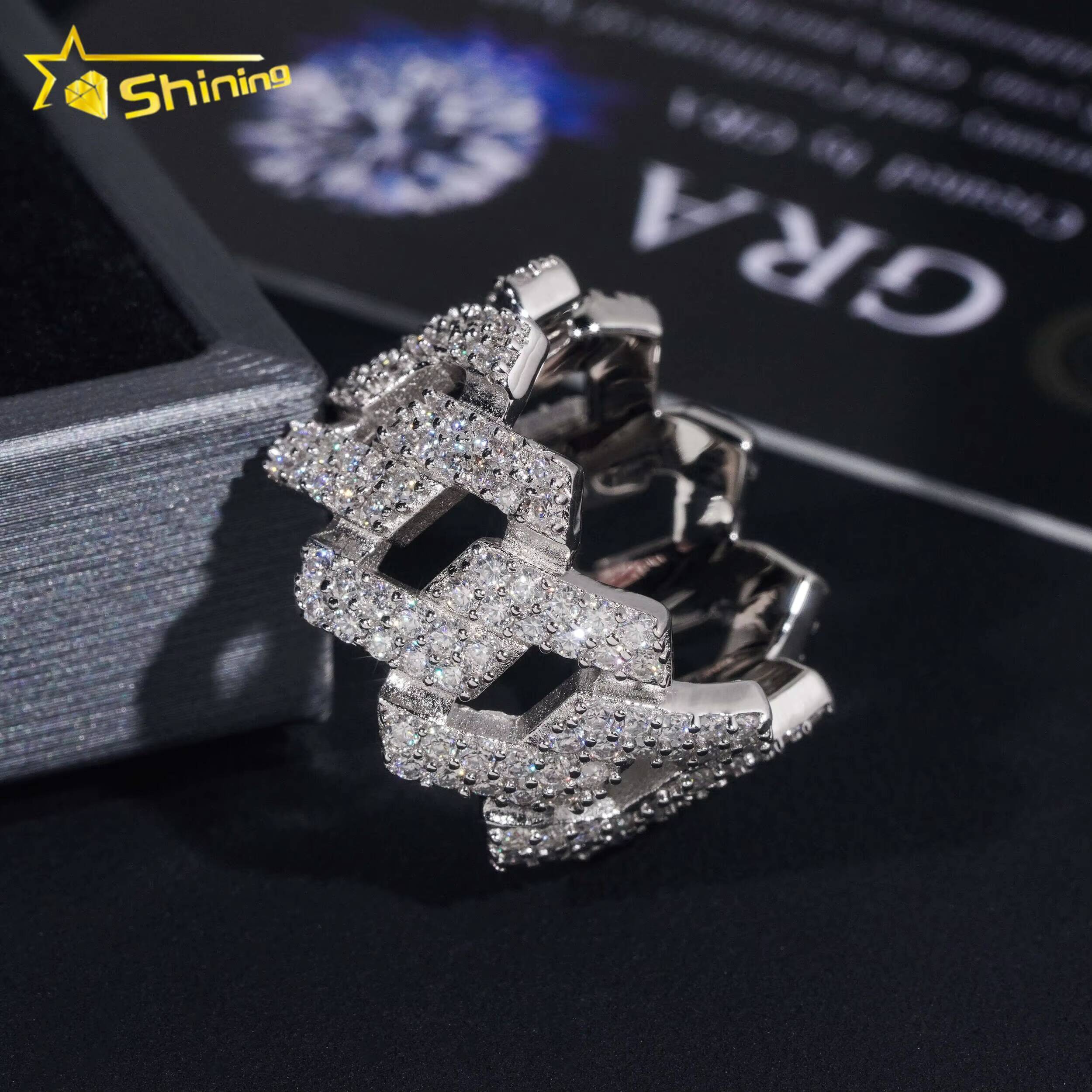 Hip Hop Style Pass Diamond Tester Hip Hop Jewelry 925 Silver Fully Iced Eternity VVS Diamond Moissanite Iced Out Cuban Ring