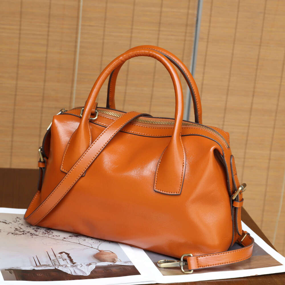 Luxury Shoulder Bags Totes Hobo Cross Border Autumn Winter New Boston Women S Top Layer Vegetable Tanned Cowhide Genuine Leather Vintage Handbag Cross