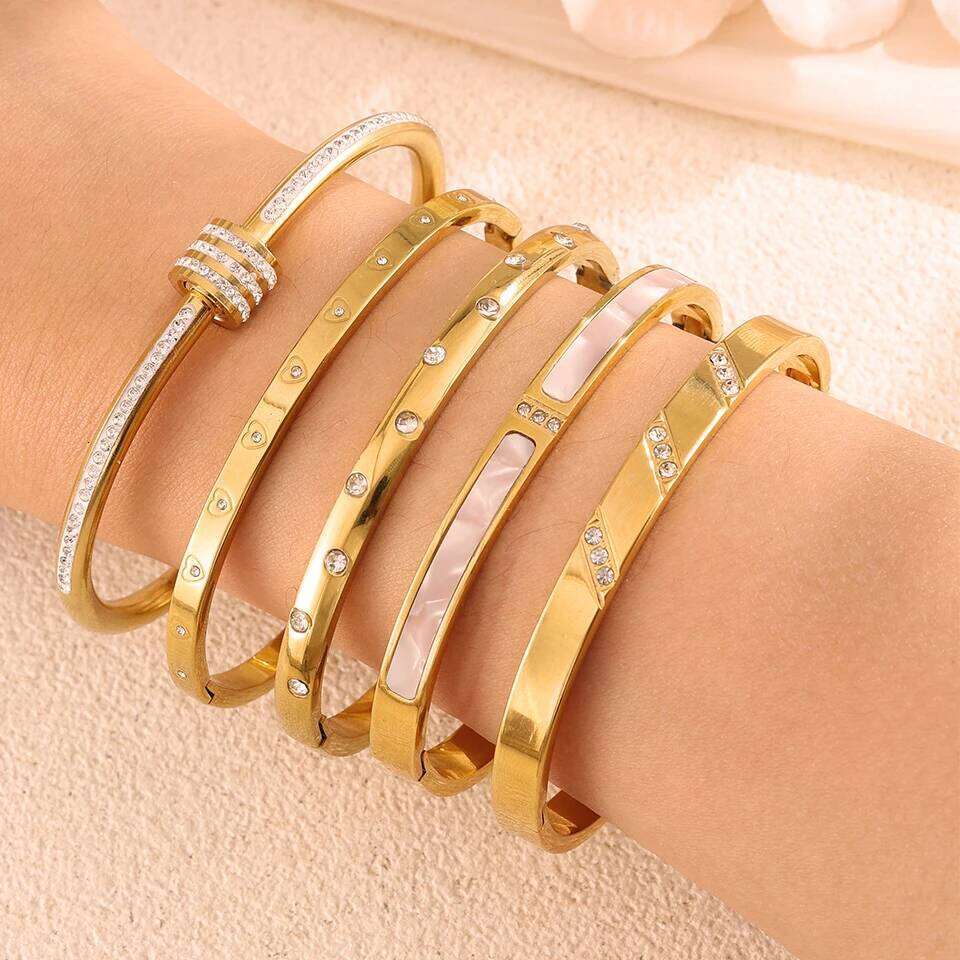 ZAKOL 5/1pcs Stainless Steel Bracelet With Shiny Zircon High-end Fashion Stacking Jewelry Birthday Party Gift for Women