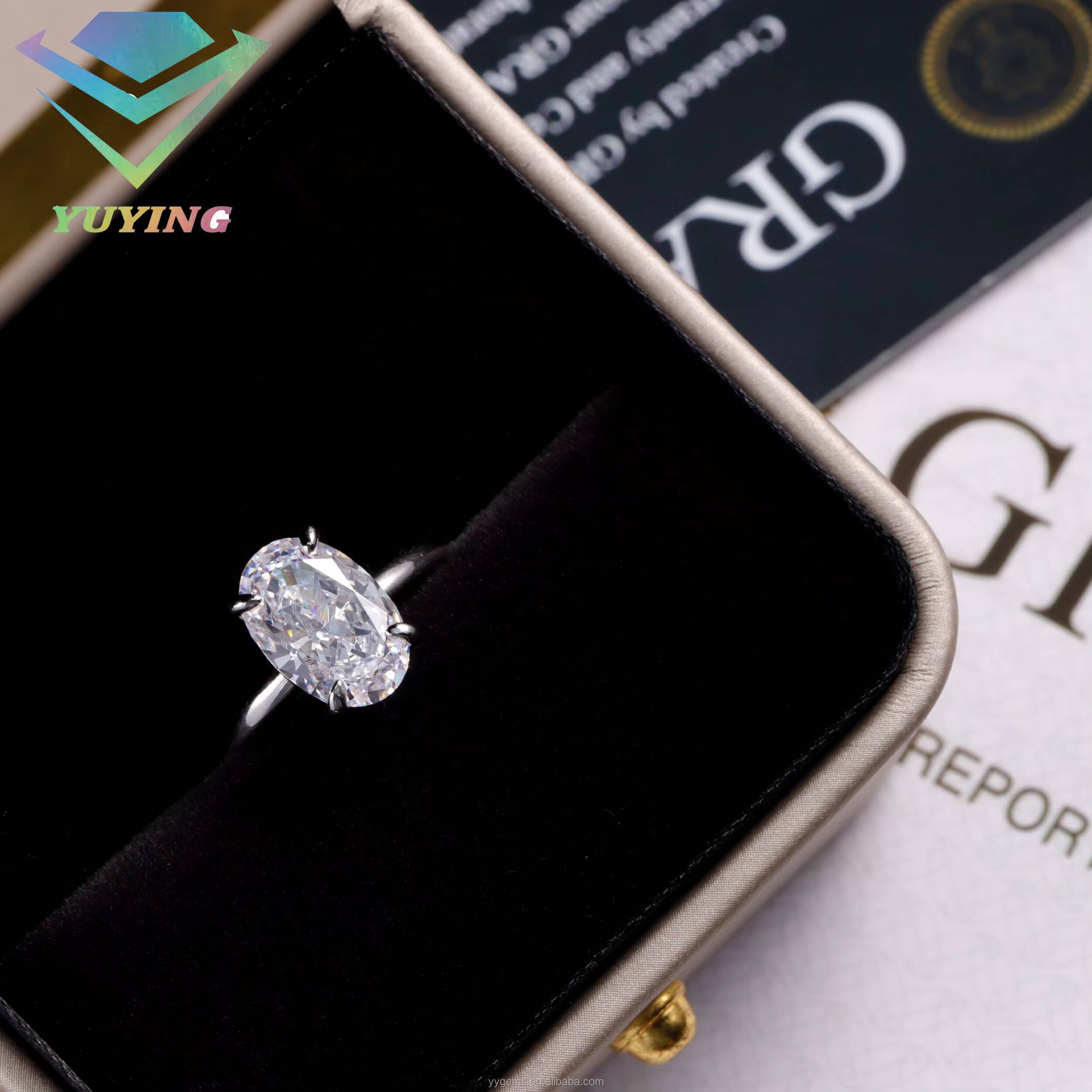 Fine Jewelry 18K White Solid Gold Oval Moissanite Diamond Prongs Solitaire Wedding Ring Women Fine Rings