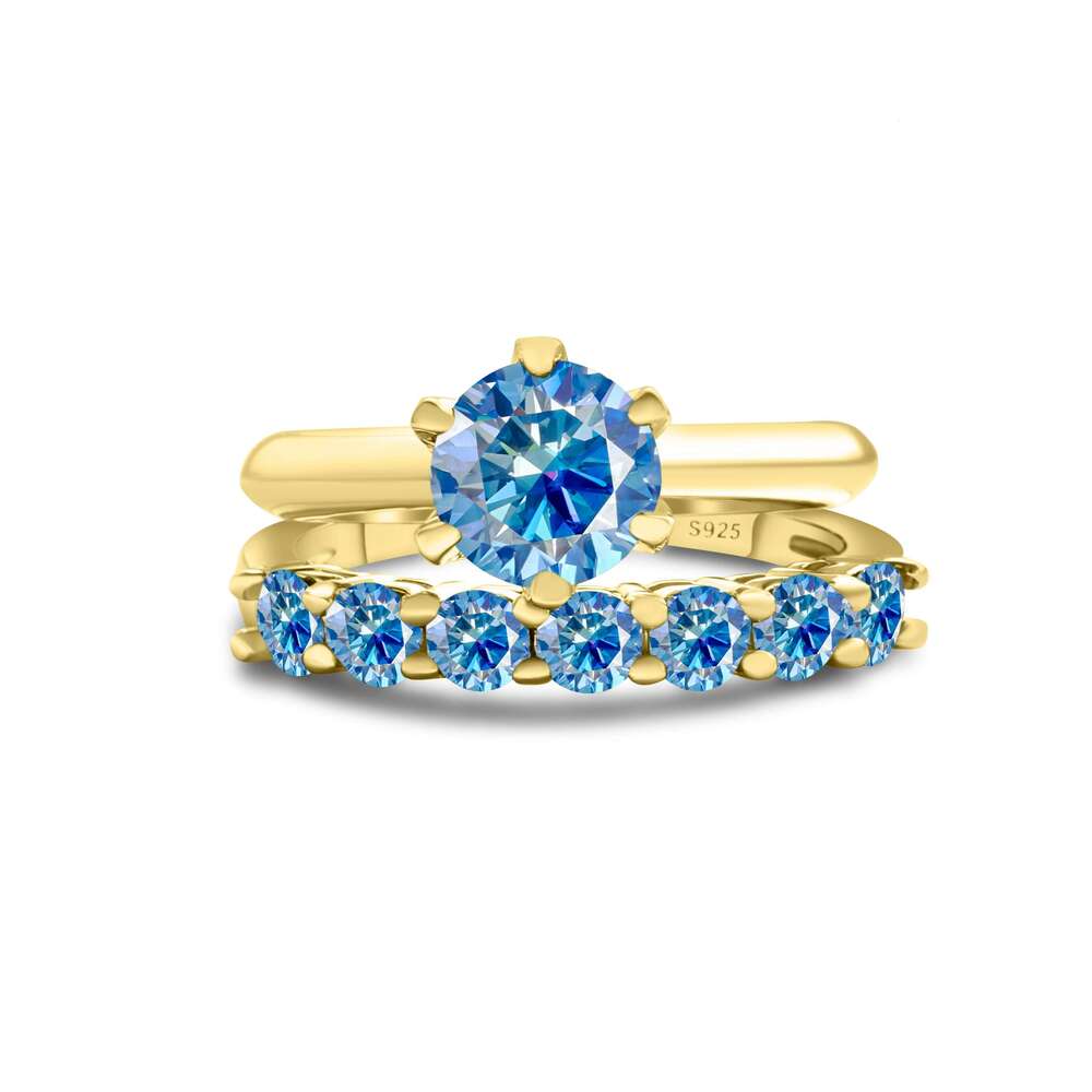 Total 1.7 Ct moissantie ring set Silver 925 Brilliant Cut Diamond Test Past D Color Moissanites Rings Original Jewelry 236