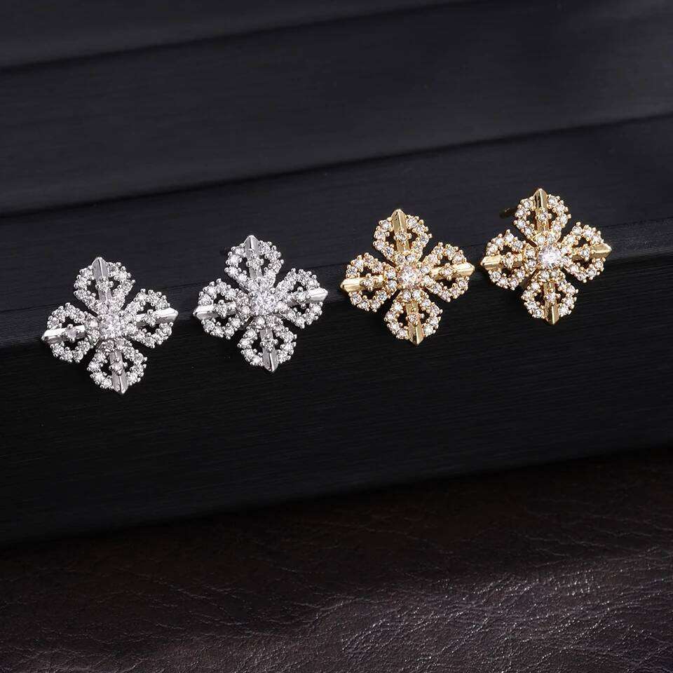 ZAKOL Brilliant Micro-inlaid Zirconia Camellia Stud Earrings for Women Exquisite Geometric Flower Party Ear Accessories