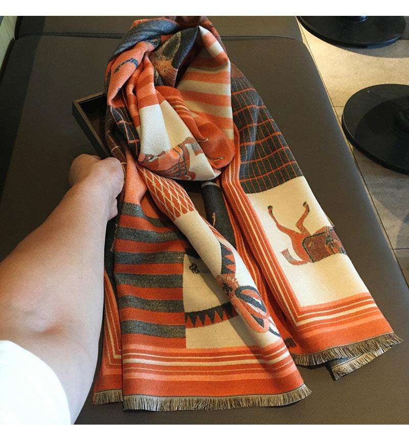 French Style Dual-Use For Women Autumn Winter Versatile Air-Conditioning Shawl Thickened Warm Long Double-Sided Neck Scarf