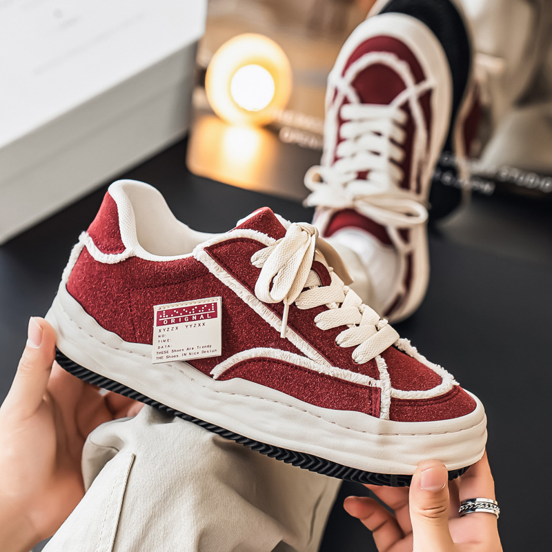 Free Shipping 2026s Spring Summer New Men Canvas Shoes Fashion Versatile Minimalist Design Sports Casual Skate Shoes Black Burgundy Size 39-44