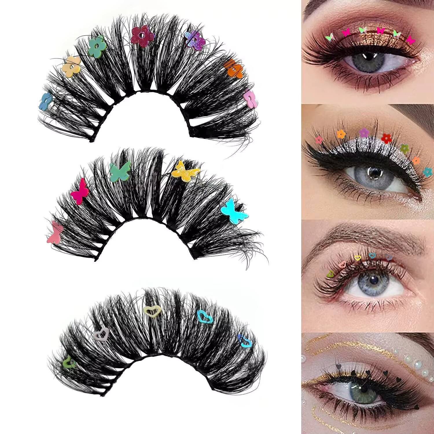 Halloween 3D 5D Faux Mink Eyelashes Glitter Decorated D Curl Sequin Lashes Butterfly Eyelash With Color