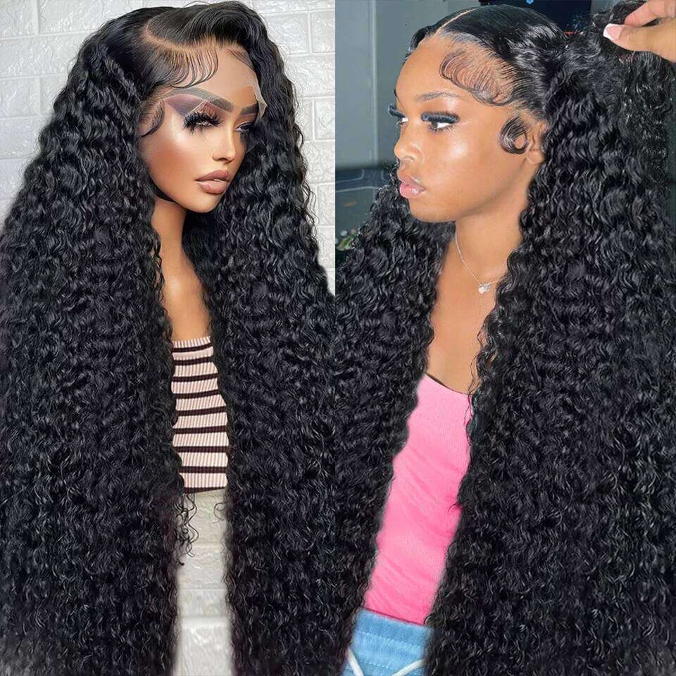 32 40 Deep Curly Wave Human Hair Bundles Frontal 5X5 6X6 HD Lace Closure With Bundle