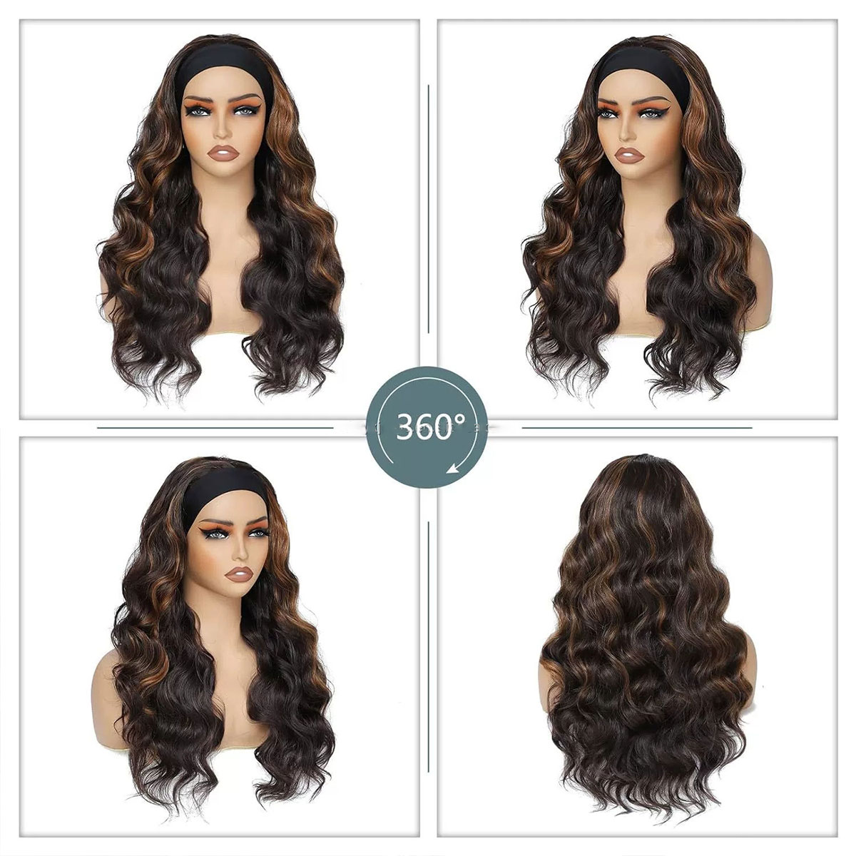 Ice Silk Headband Wig High-Temperature Synthetic Fiber Glue Free Black Brown Body Waves Curly Hair for Women