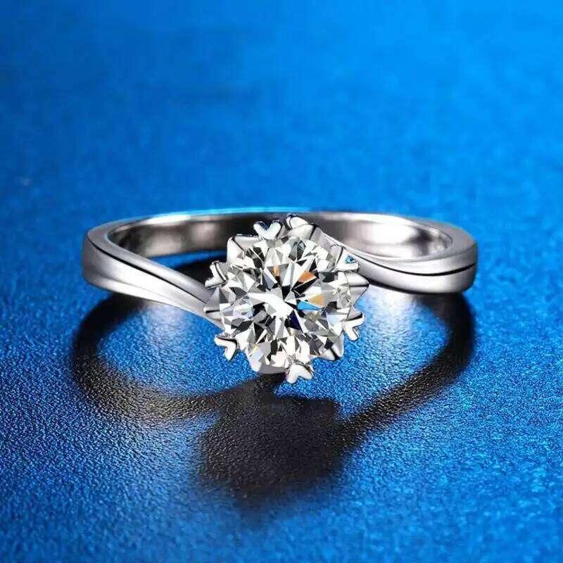2CT 8MM Moissanite Diamond Jewelry Women's 925 Sterling Silver Plated 18K Gold Rings For Romantic Dating Snowflake 5c9