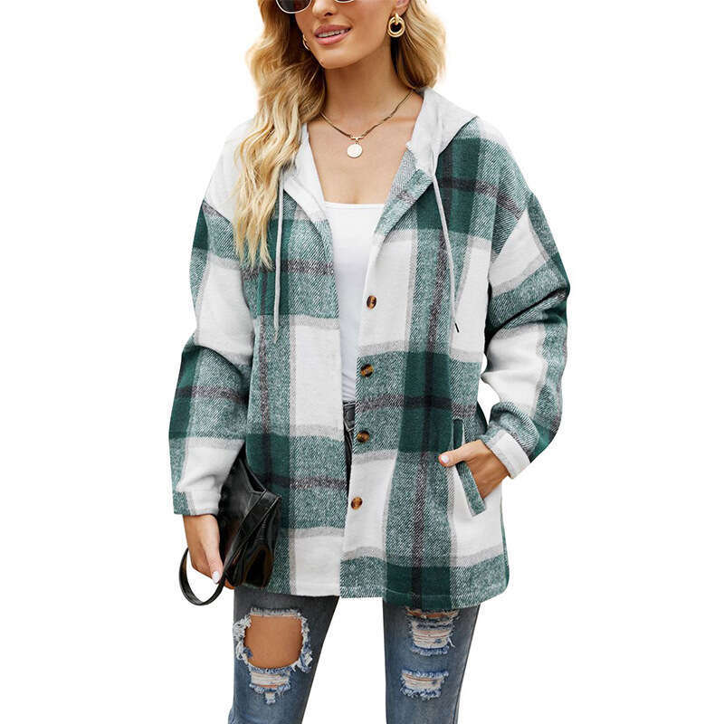 Fashion 2026 Clothing Autumn Winter New Cross-Border Women's Plaid Hooded Casual Loose Shirt Sweat-Shirt Femme Luxe