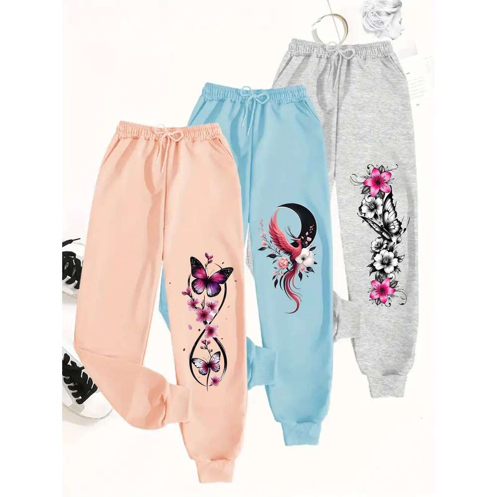 WONST Sportswear Floral Pants Pcs Women S Oversized Floral Bird Print Jogger Pants Soft Breathable All Season Casual Athletic Pants Elastic Waist Cuff