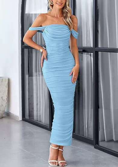 Dress for women Strapless Ruched Off-Shoulder Sexy Bodycon Dress, 2026 Spring New European and American Date Night Outfit