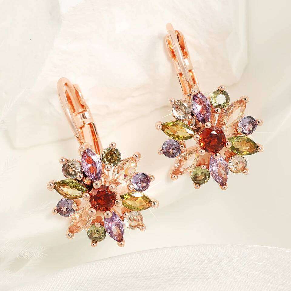 ZAKOL Fashion Flower Cluster Zircon Stud Earrings for Women Rose Gold Color Crystal Ear Jewelry Brincos
