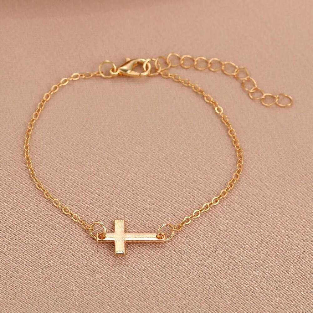 Hot Selling New Crucifix Horizontal Sideways Cross Charm Bracelets for Women Stainless Steel Bridesmaids Gift 25H1229