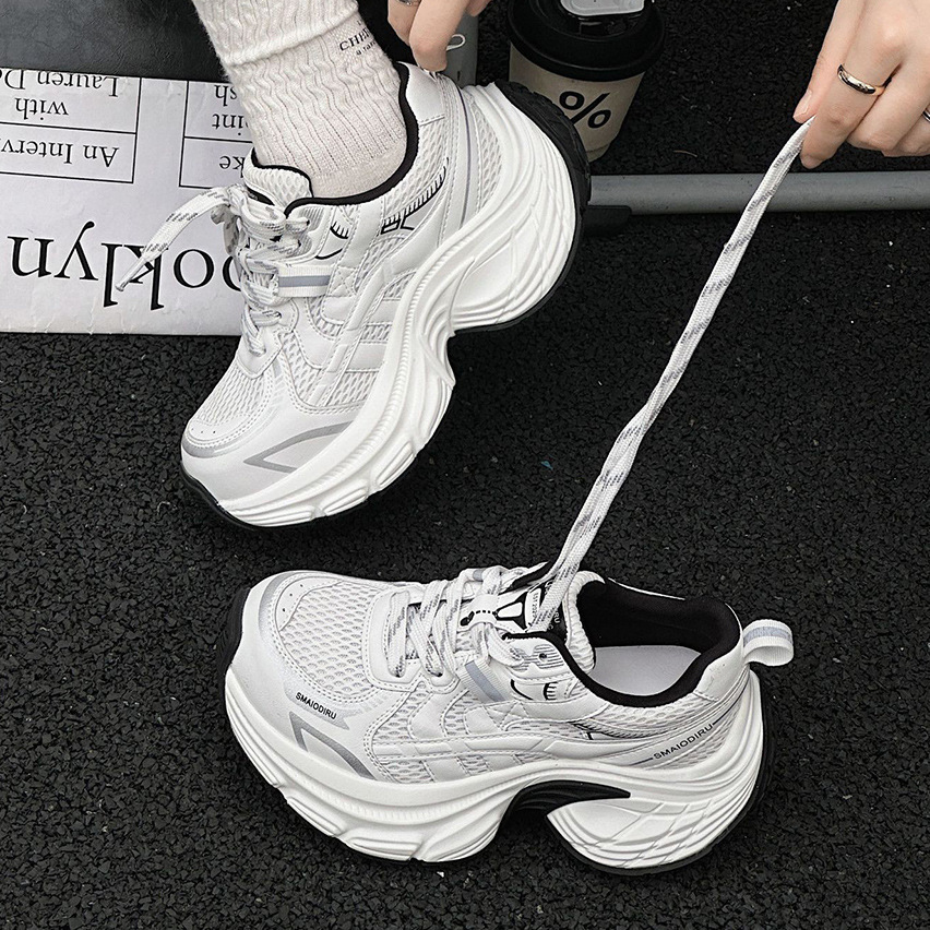 2025 Designer Fashion New Multi functional Round Head Soft Bottom Height Raising Comfortable Women's Casual Sports Shoes