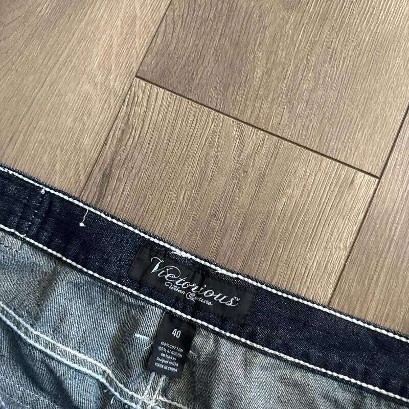 Y2K New Popular Denim Patch Vintage Shorts Men Women Street Hip Hop Fashion Harajuku Punk Loose High Waist Wide Leg Pants