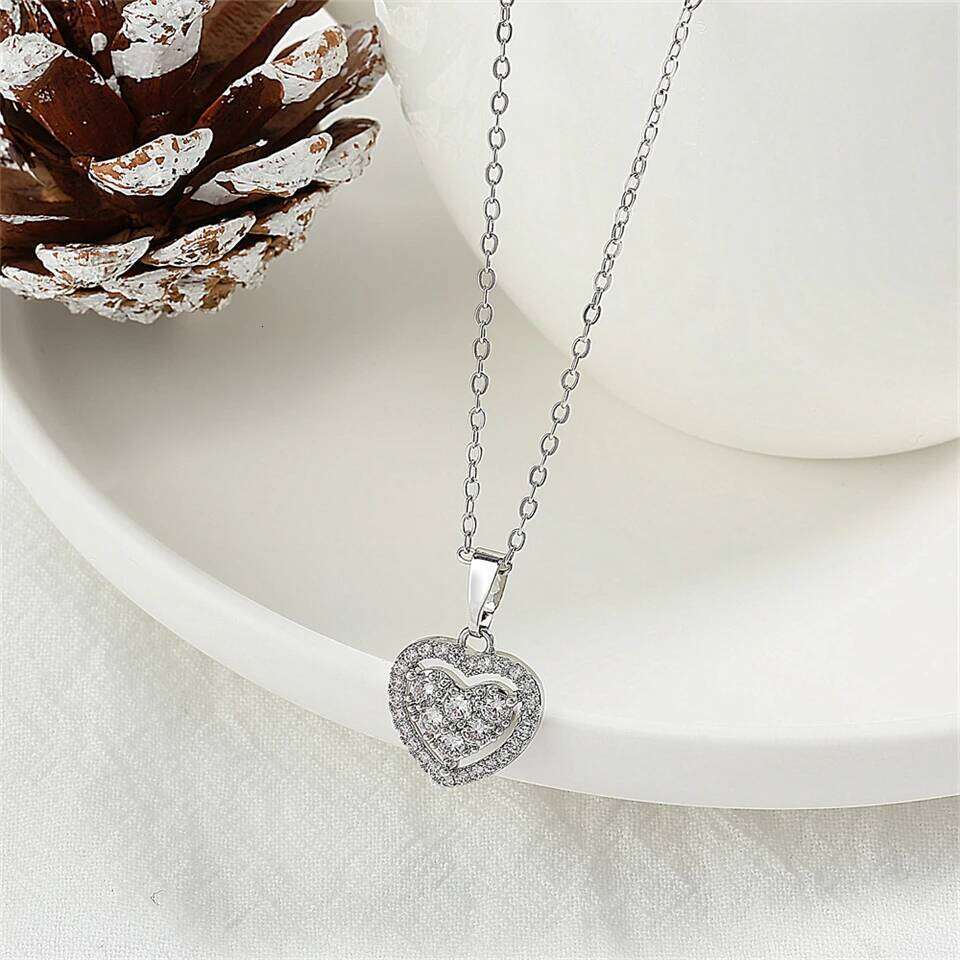 ZAKOL Luxury Zircon Heart Pendant Necklaces For Women Elegant Sliver Color Crystal CZ Necklace Bridal Wedding Jewelry Gift
