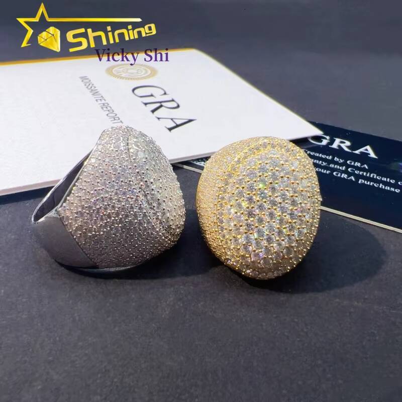 Luxury Design 925 Sterling Silver Hip Hop Ring Custom Full Diamond Rapper Iced Out Moissanite Ring