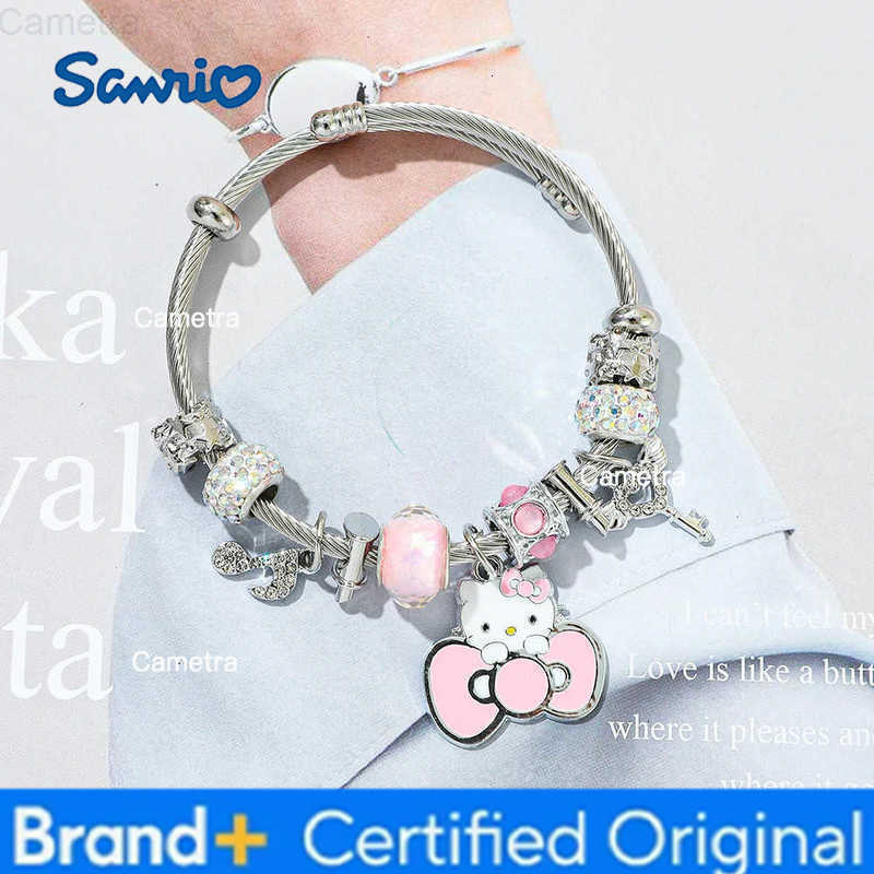 Sanrio Cartoon Hello Kitty Bracelet Sweet Cute Bowknot KT Cat Bangle for Girl and Women Jewelry Accessories Charm Gift H251229