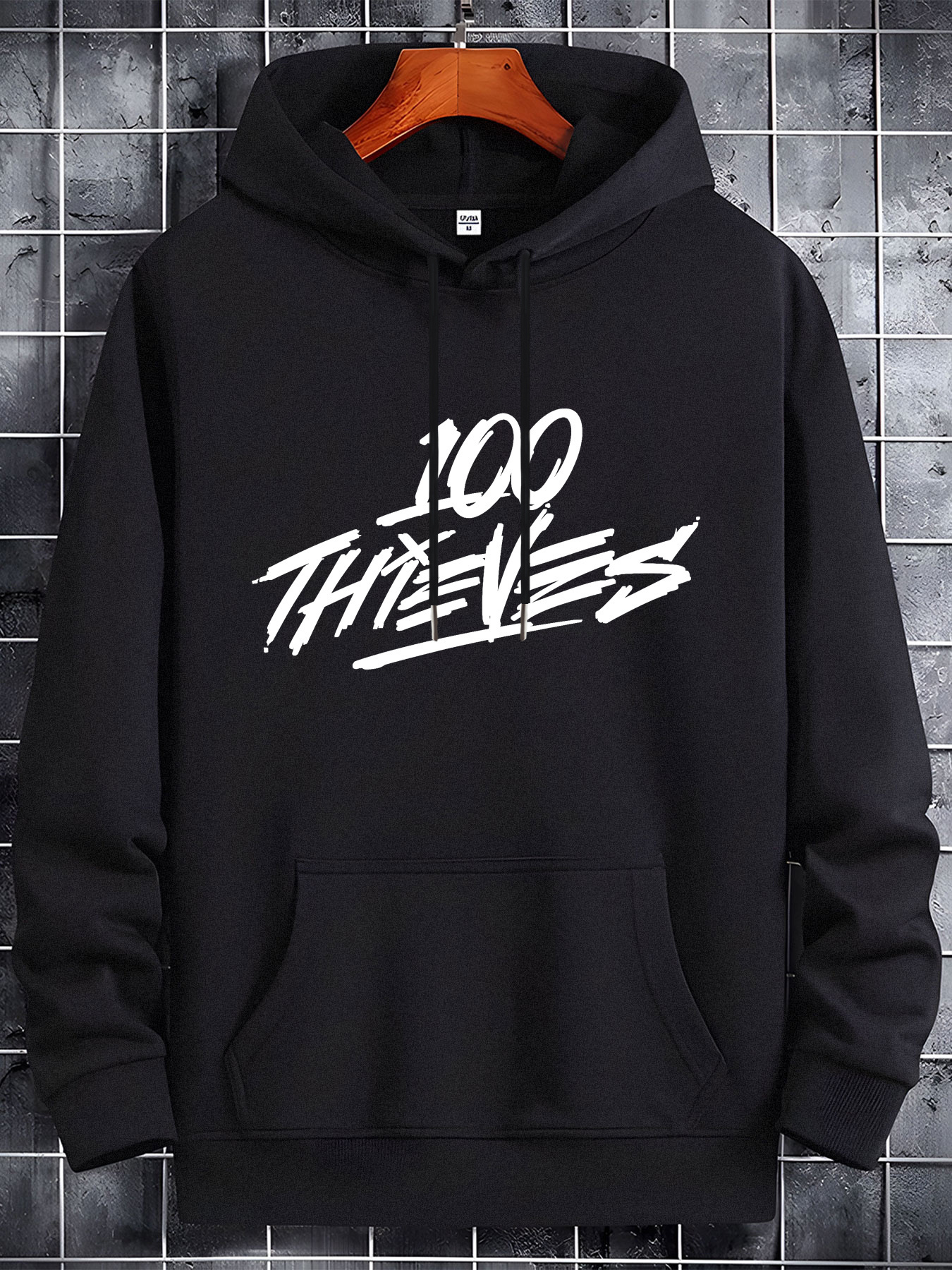 Men'S Navy Blue "100 Thieves" Graphic - Soft Polyester Blend, Long Sleeve Pullover with Front Pockets, Ideal for Fall & Winter, Casual 