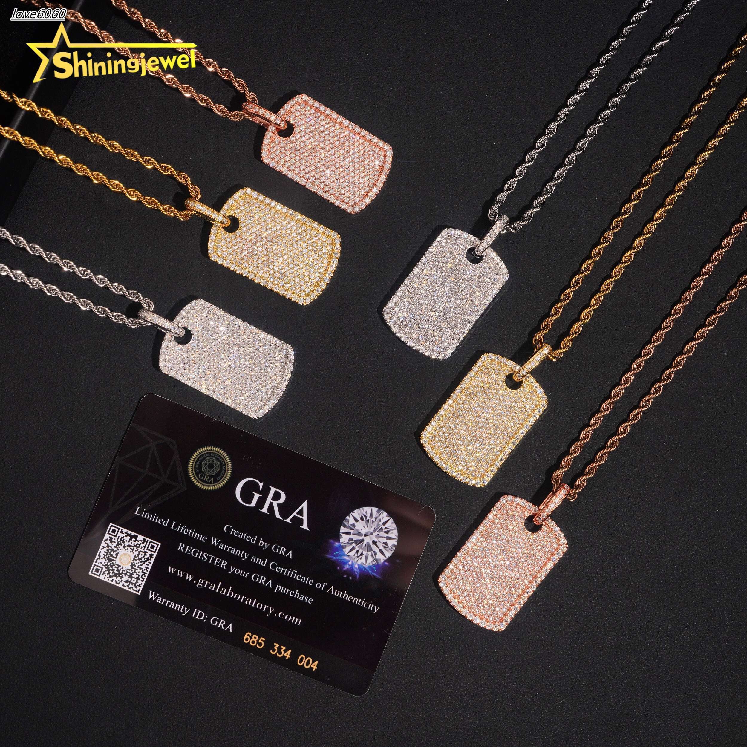 Hot Sale Rectangle Tag Moissanite Pendant 925 Sterling Silver Gold Plated Hip Hop Iced Out Sparkling Moissanite Diamond Pendant