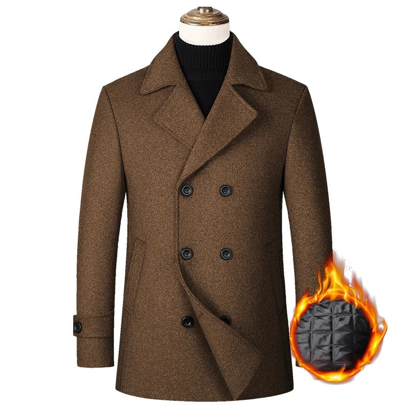Eur Sizes Male Casual Business Jacket Autumn and Winter Highend Doublebreasted Mens Woolen 40 Wool Coat Warm Trench 251226