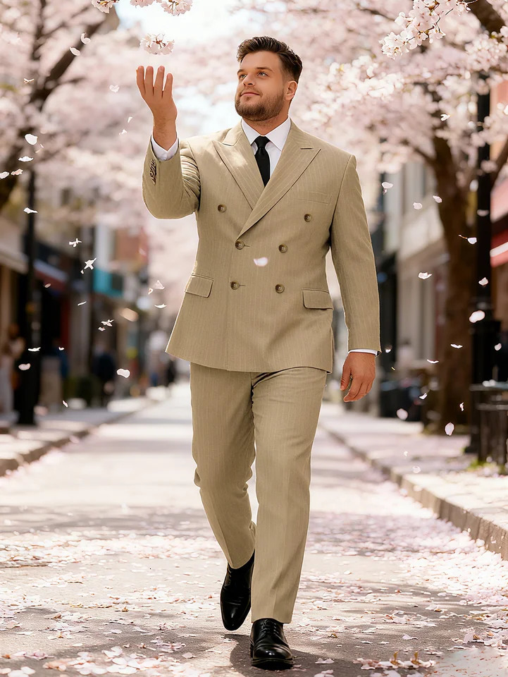 Mens striped double breasted suit suitable for business formal wear wedding banquets and workplace commuting 251213