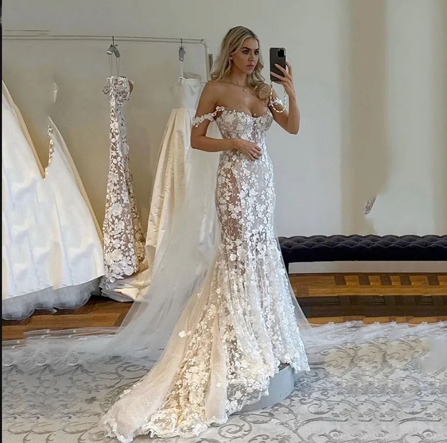 Champagne Mermaid Lace Sweetheart Wedding Gown For Bride Charming Dubai Arabic Dress BC0612