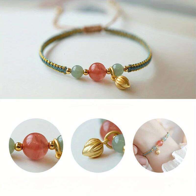Chic Adjustable For Lotus Flower Bracelet With Southern Red Agate Beads - Versatile & Stylish Women'S Fashion Accessory 25H1229