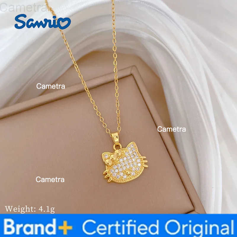 Sanrio Gold Color Luxury Zircon Hello Kitty Pendant Necklace Stainless Steel Chain Lovely Kitten Accessories Jewelry Gifts for Friends H251229
