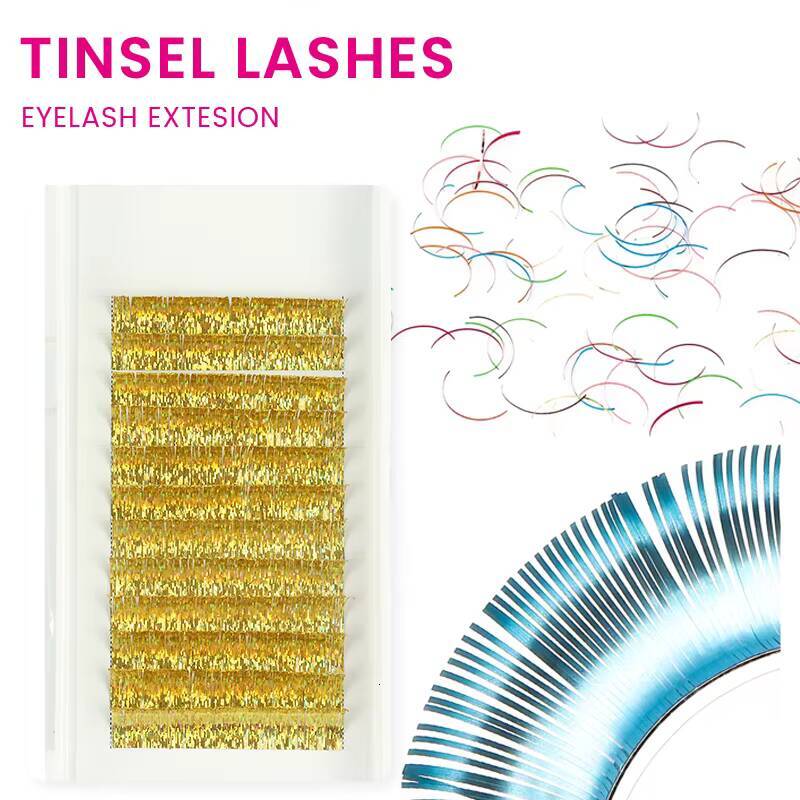 New Tinsel Color Lash Extension Holographic Tinsel Lash Colorful Sparkle Lashes Metallic Lashes