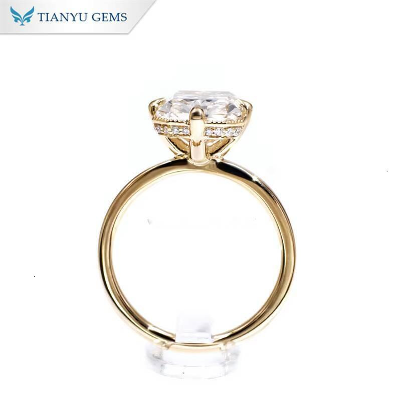 Tianyu Gems 10x8mm 4ct Radiant Cut Moissanite Ring Compass Prongs Hidden Halo 18k 14k 10k Yellow Gold Solitaire Rings for Women