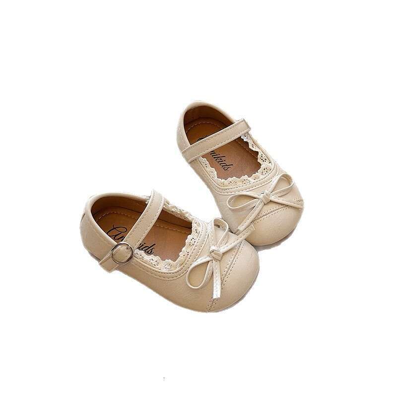 2025 Spring and Autumn New Korean Style Girls' Lace Edge Little Leather Shoes with Bow Princess Soft Sole Mary Jane Flats