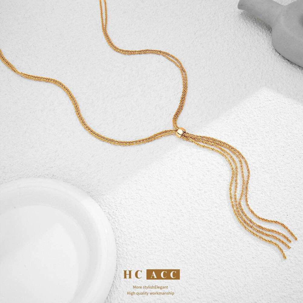 Cross-Border New Long Double-Layer gold Tassel Necklace Niche High-End Fashion Choker Design Sweater Chain Accessory
