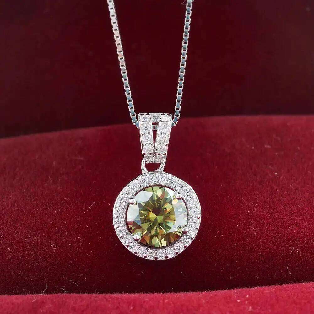 S925 Sterling Silver Moissanite Necklace 1 Ct Round Shape colorful lab-created diamond jewelry For Women d40