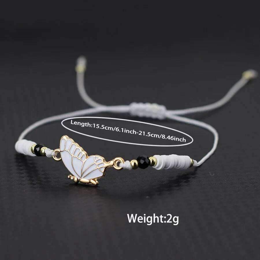 Stylish 2Pcs/Pair Splicing Butterfly Bracelet Unisex Adjustable Small Beads Braided Rope Braslet Girls Friendship Couple Braclet 25H1229