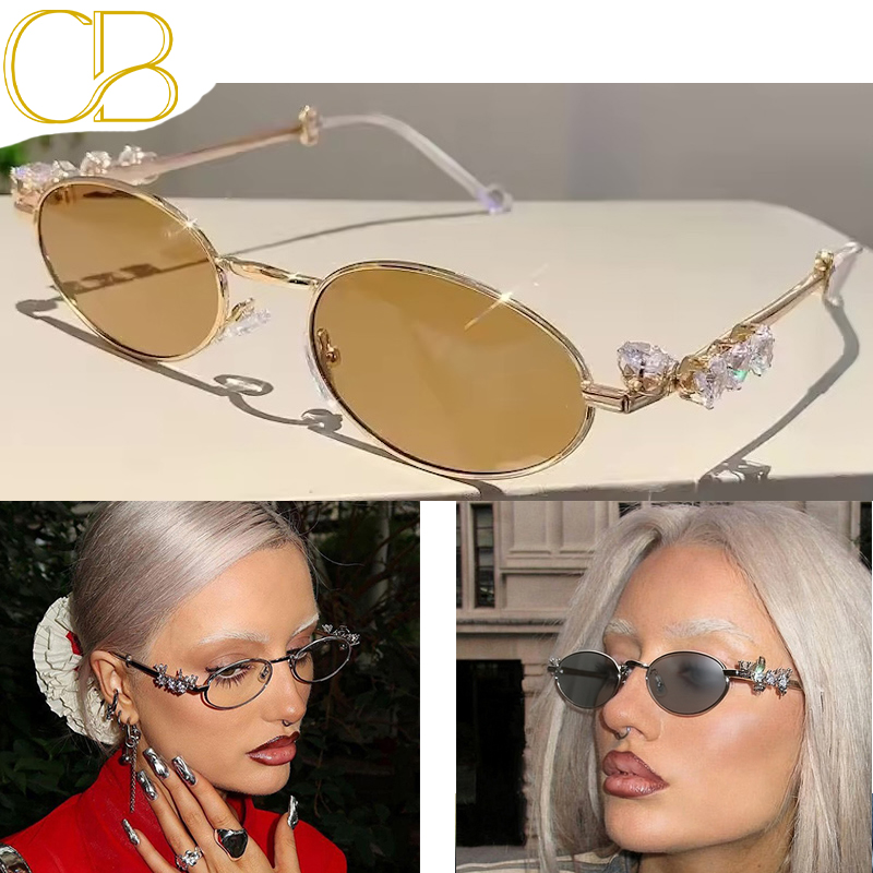 Y2K Oval Rhinestone Sunglasses for Beach Holidays UV400 Chic Women Diamonds 2026 Bling Glamorous Design Frames Glasses Wedding Party, CB Fashion Acces