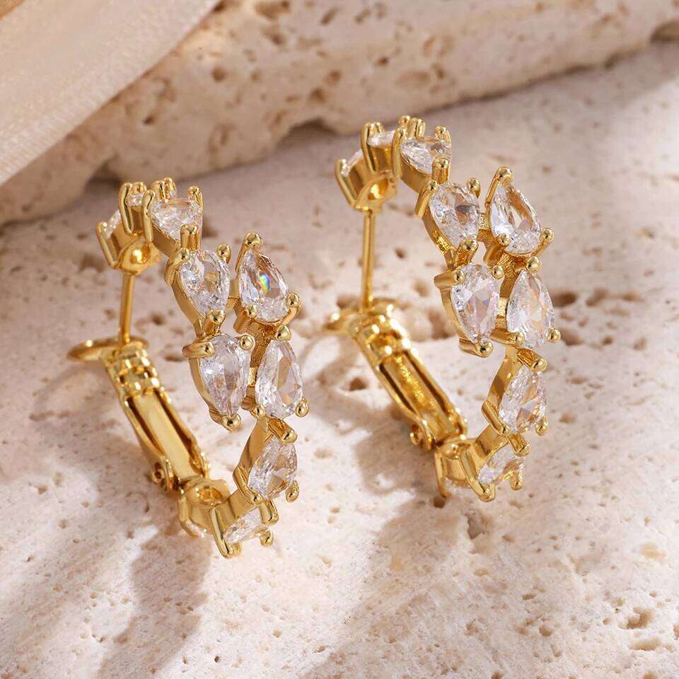 ZAKOL New Trendy Water Drop Circle AAA Zircon Hoop Earrings for Women Luxury Female Party Wedding Jewelry Gift