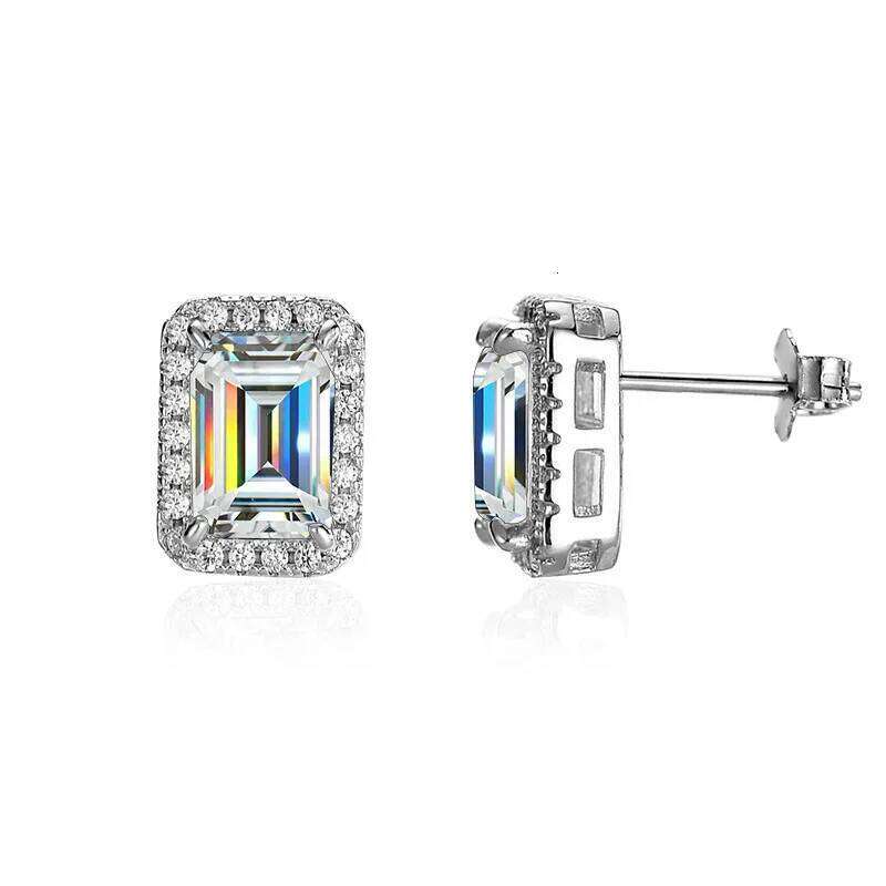 Classic Design 1 Carat Moissanite Stud Earrings Female S925 Silver emerald Shape Fine Jewelry for Party Anniversary 301
