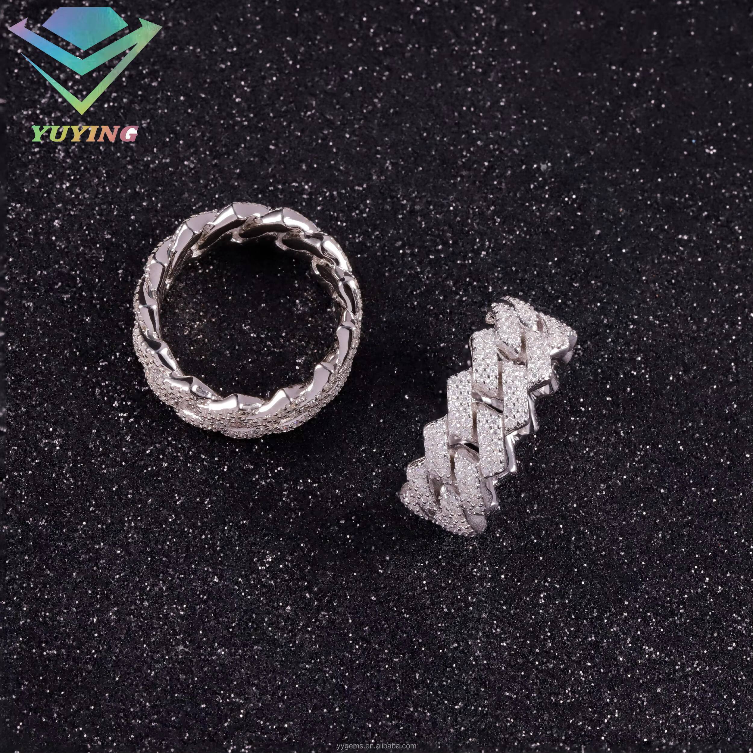 Cheap Price 925 Sterling SIlver 18K Gold Plated Cuban Link Ring Iced Out Jewelry Hip Hop Moissanite Cuban Ring for Men Women